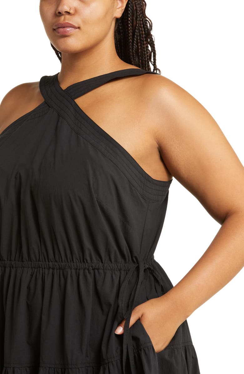 Madewell Halter Tiered Cotton Poplin Midi Dress, Alternate, color, 