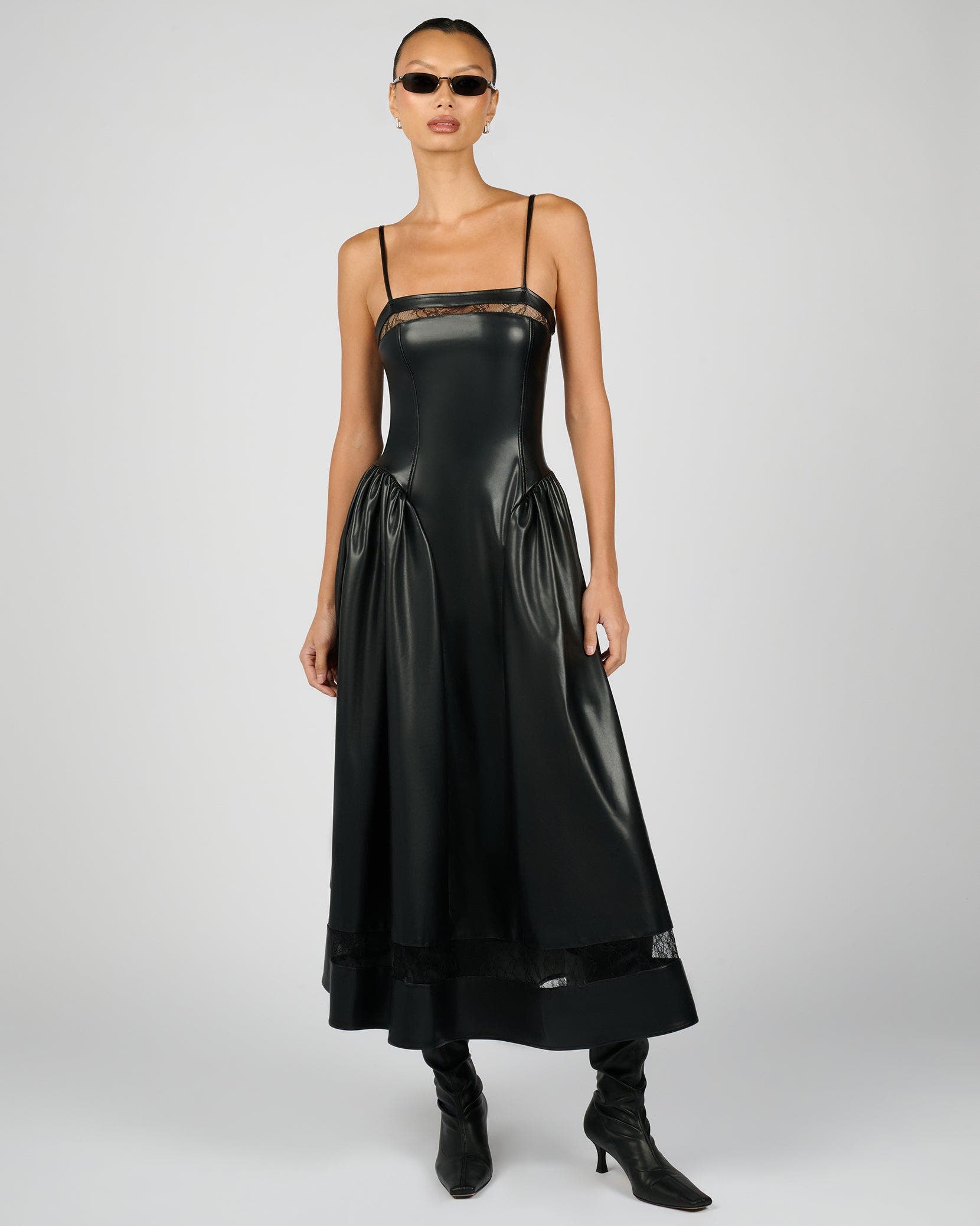 Lace Panel Corset Midi Dress