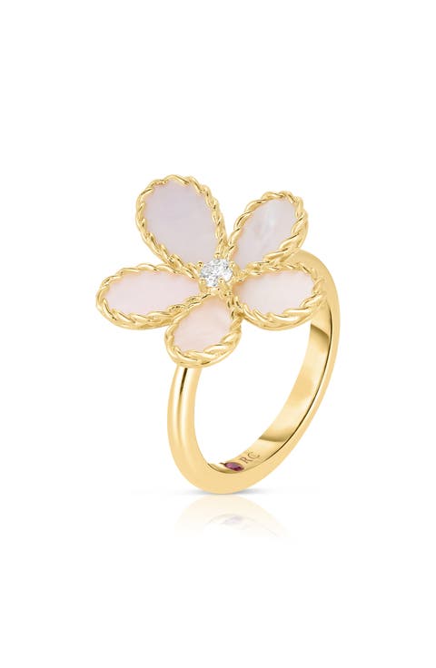 Mother of Pearl & Diamond Flower Ring