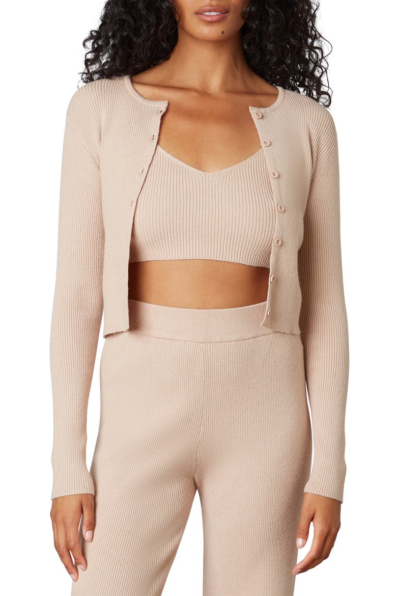 Olivia Crop Tank & Cardigan Twin Set, Alternate, color, BEIGE