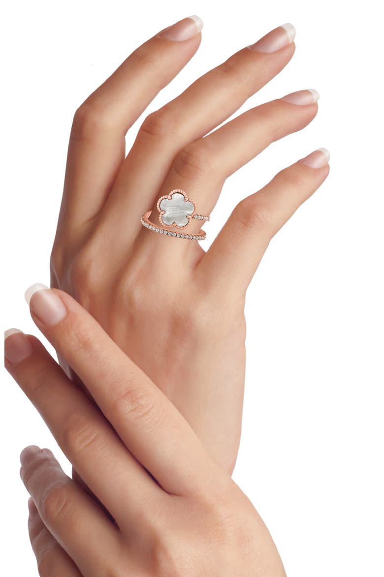 Cubic Zirconia Clover Wrap Ring, Alternate, color, MOP/CLEAR ROSE GOLD