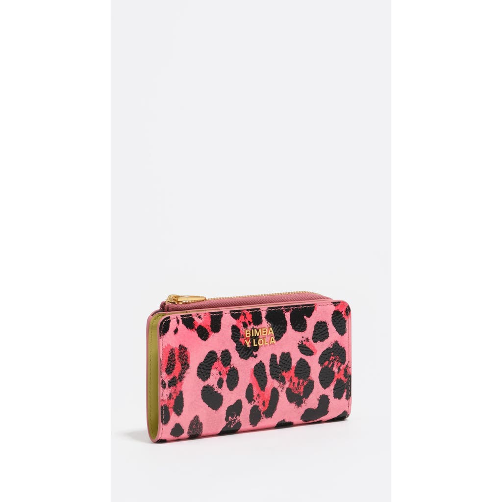 Bimba Y Lola Textured Leopard Print Compact Wallet In Pink