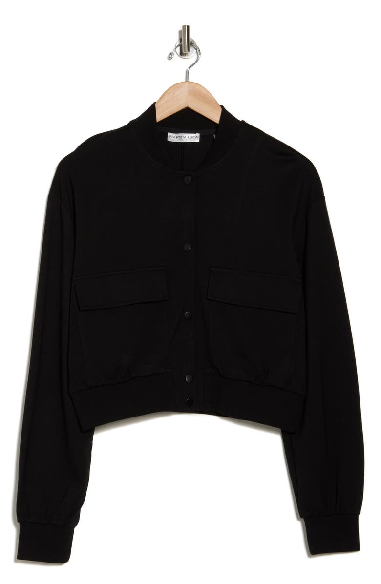 PATRIZIA LUCA Utility Pocket Crop Bomber Jacket, Alternate, color, Black