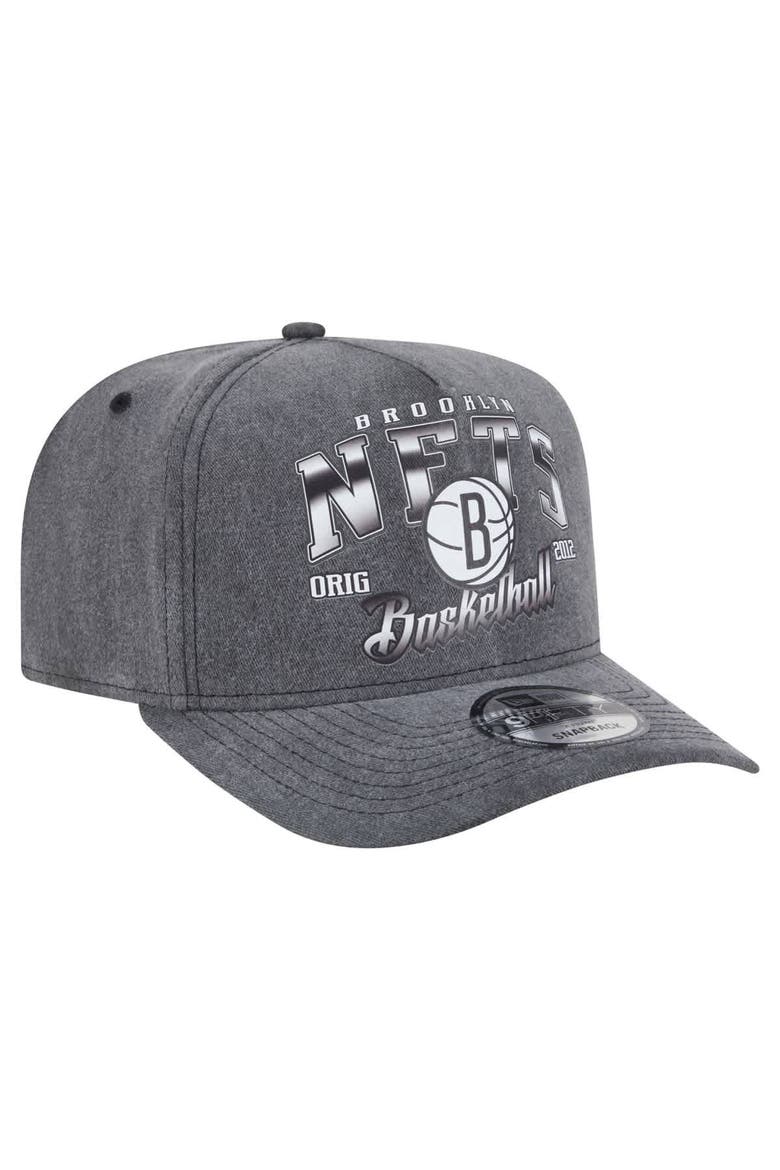 Men's New Era  Charcoal Brooklyn Nets Throwback Washed Pre-Curved 9FIFTY Snapback Hat, Alternate, color, Charcoal