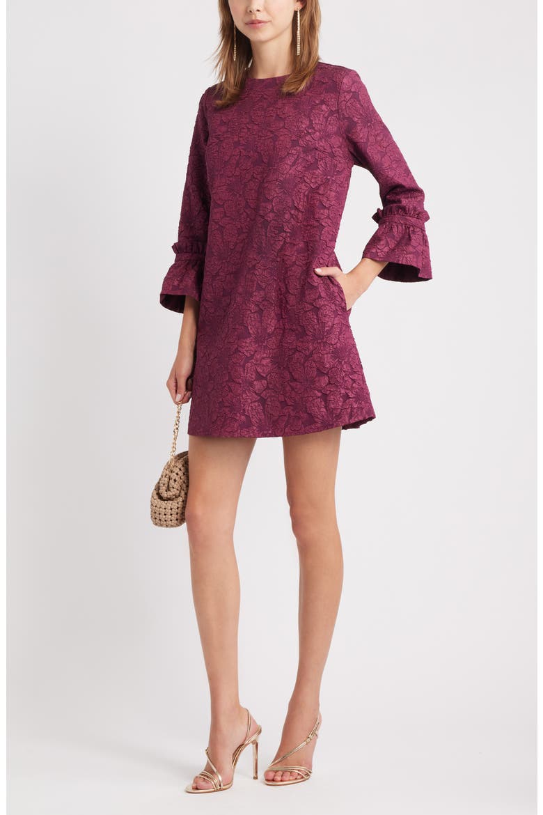 Floral Jacquard Shift Minidress, Alternate, color, BURGUNDY FIG