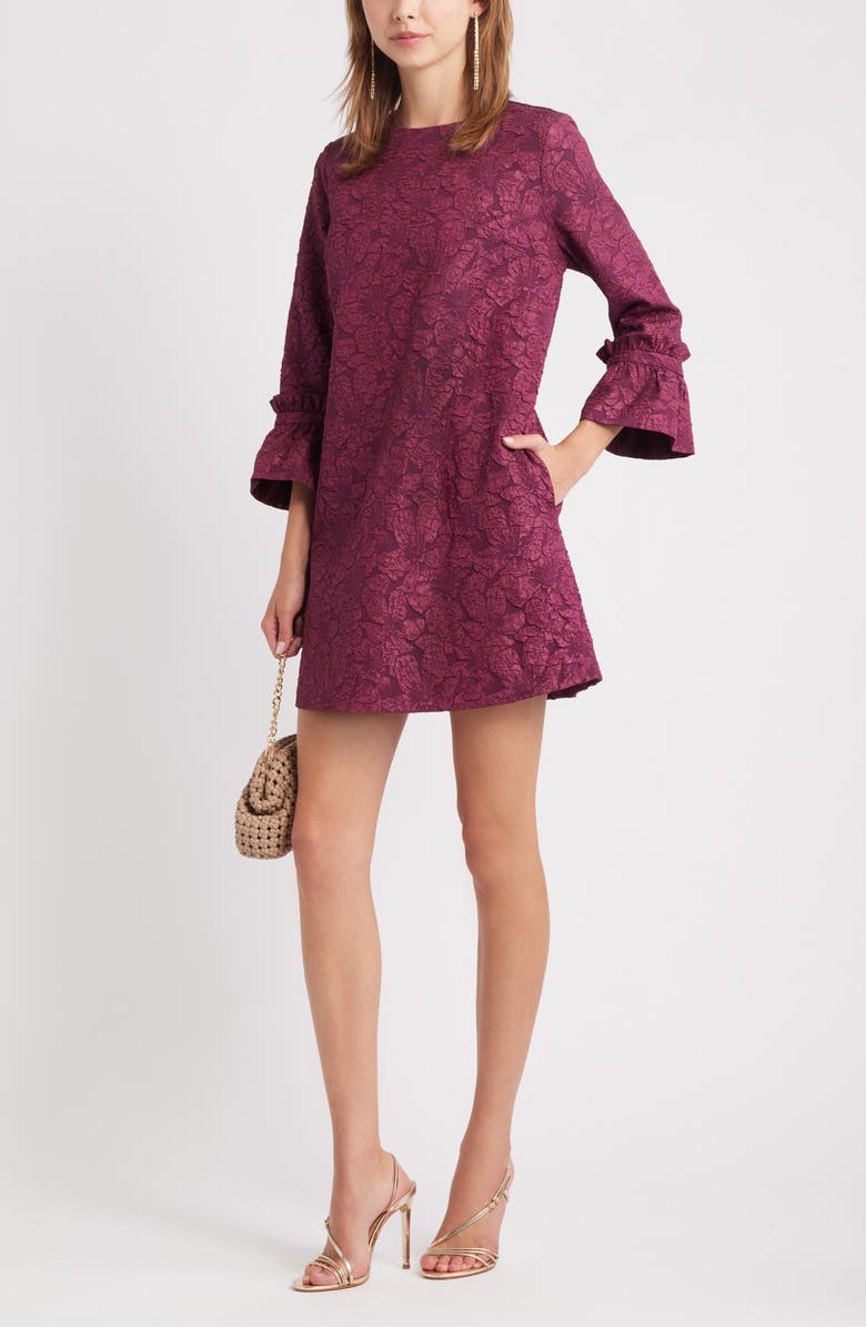Chelsea28 Floral Jacquard Shift Minidress, Alternate, color, Burgundy Fig
