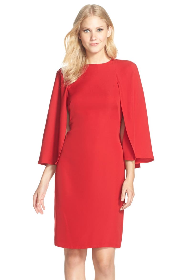 Cape Back Crepe Sheath Dress, Main, color, FLAME