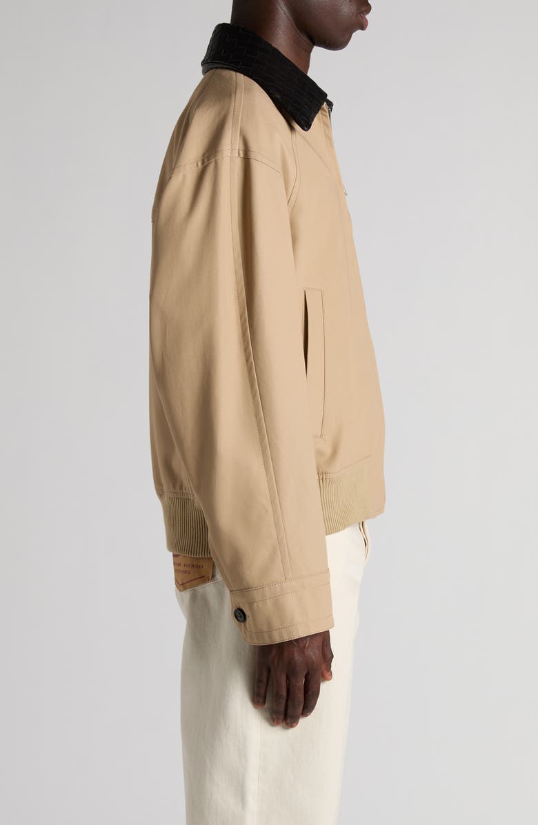 Bottega Veneta Fluid Cotton Twill Blouson Jacket with Detachable Intrecciato Leather Collar, Alternate, color,