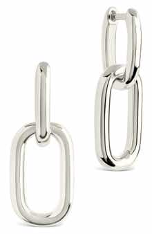 Sterling Forever Rima Oval Link Drop Huggie Hoop Earrings