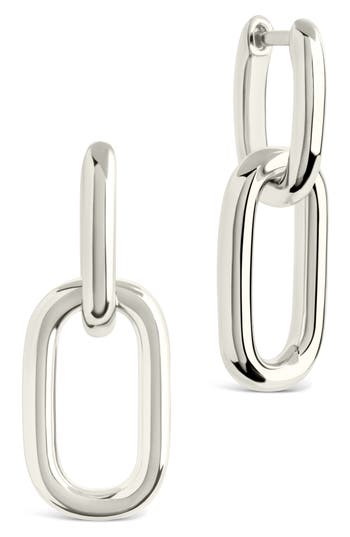 Sterling Forever Rima Oval Link Drop Huggie Hoop Earrings In Silver