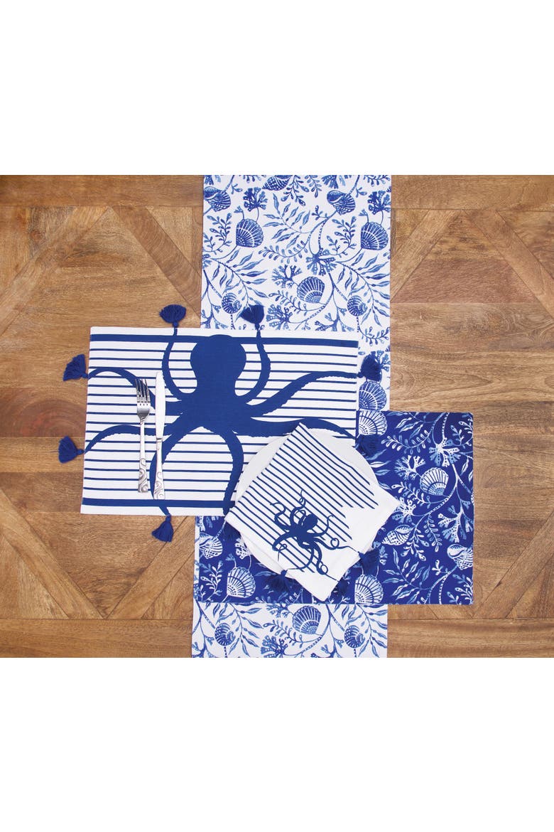 Indigo Octopus Stripes and Tassels Placemats Set of 6, Alternate, color, Blue