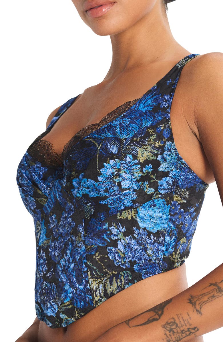 SAVAGE X FENTY Floral Rush Bustier, Alternate, color, Black Caviar Tapestry Print