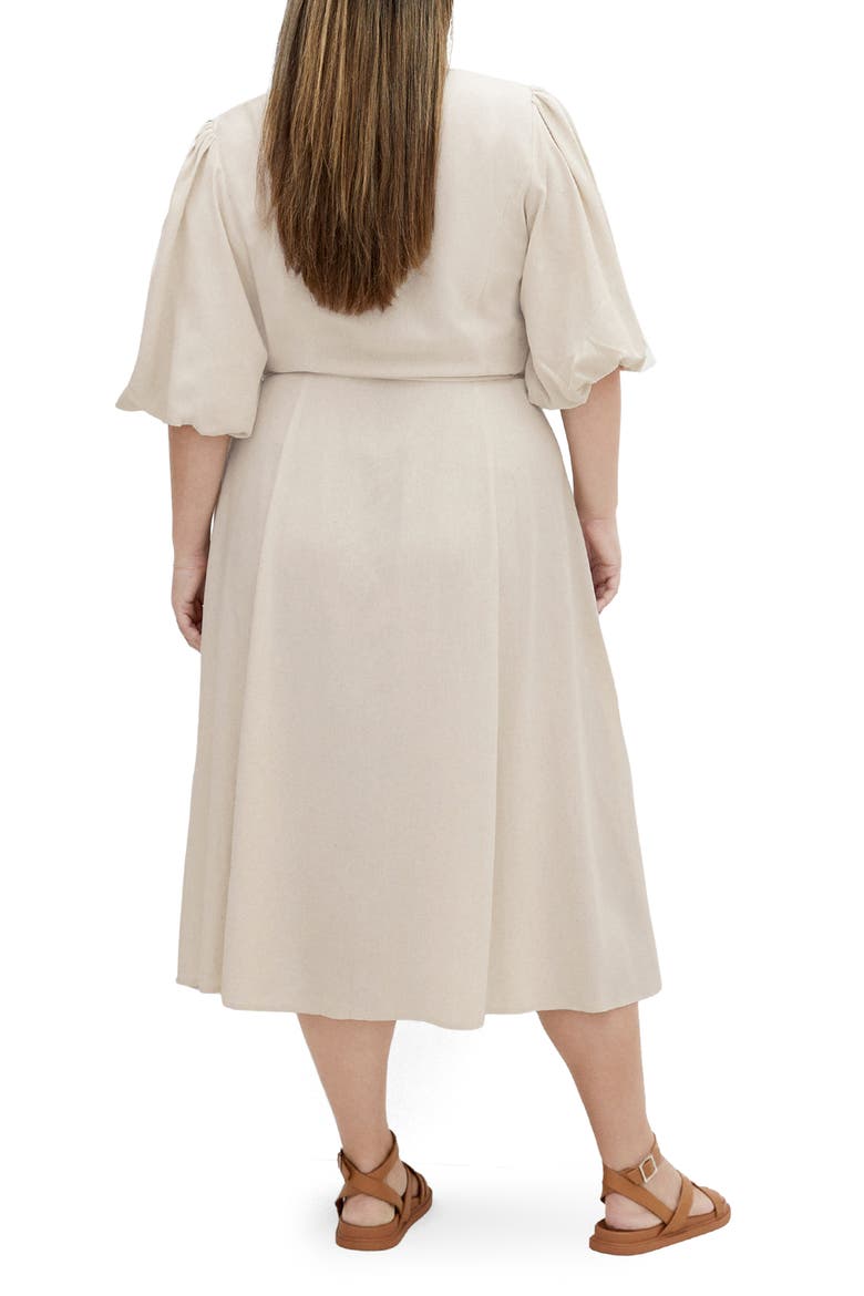 Dahlia Puff Sleeve Midi Dress, Alternate, color, NATURAL