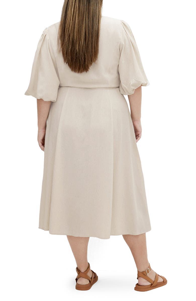 City Chic Dahlia Puff Sleeve Midi Dress, Alternate, color, Natural