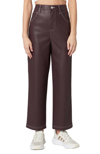 Blanknyc Faux Leather Utility Pants In Wine And Dine