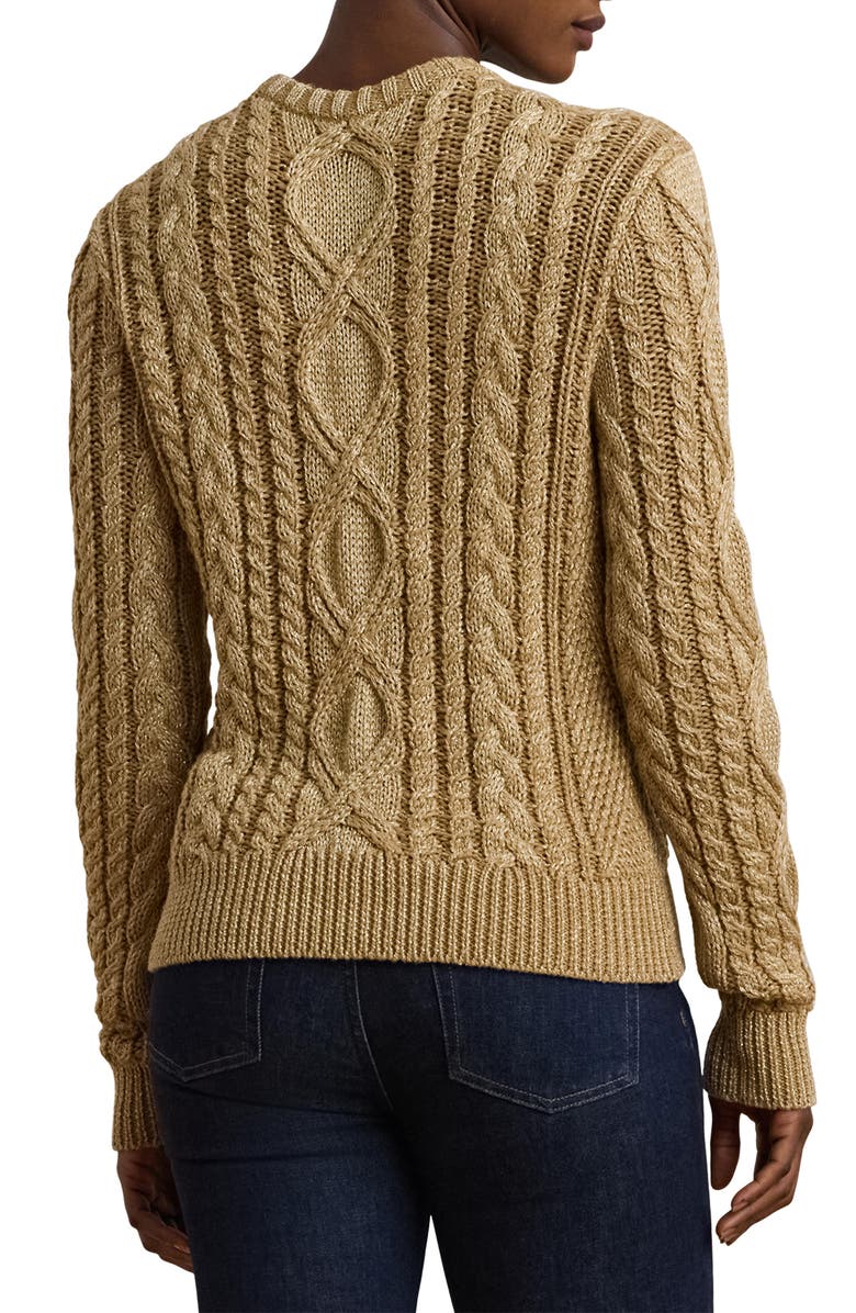 Lauren Ralph Lauren Metallic Cotton Blend Cable Stitch Crewneck Sweater, Alternate, color, 