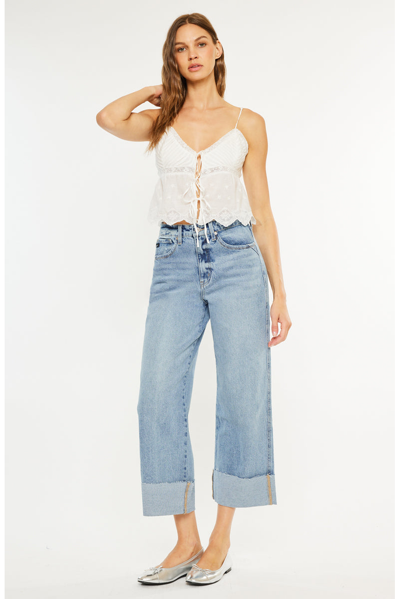 Alfie 90s High Rise Cropped Wide Leg Jeans, Main, color, Medium Wash
