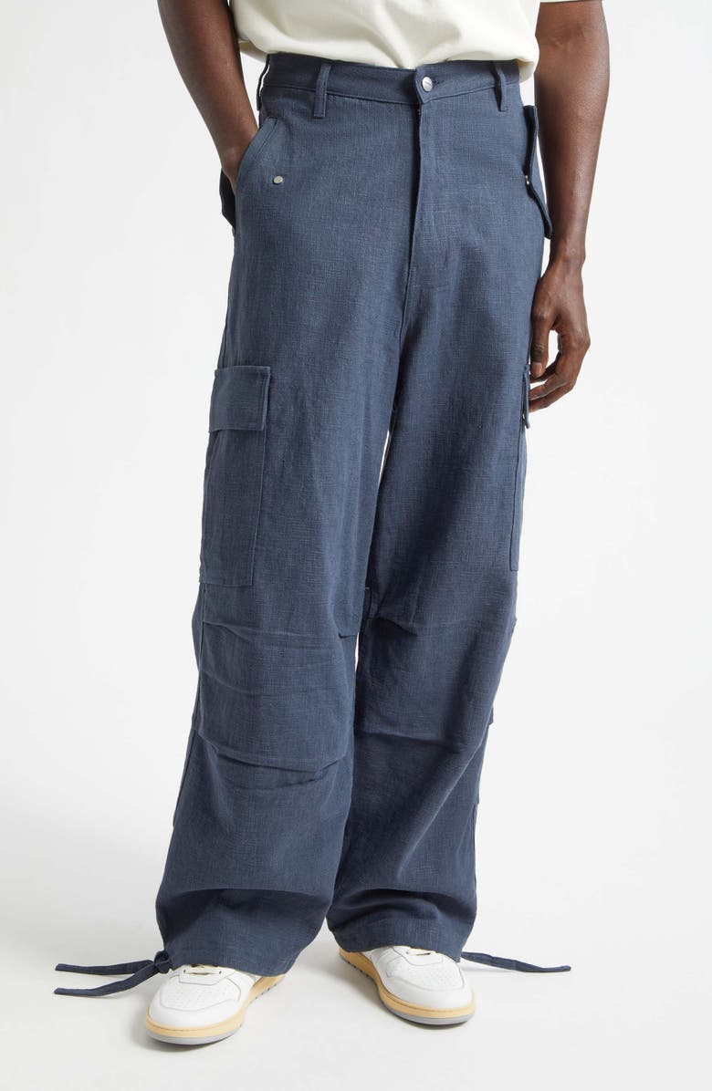 Rhude Linen Parachute Cargo Pants, Main, color, Navy