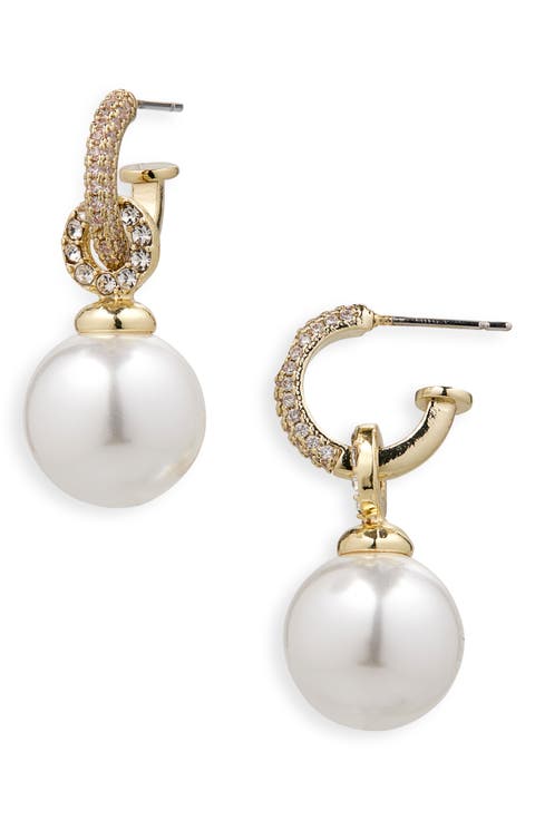 Faux Pearl Drop Pavé Cubic Zirconia Hoop Earrings