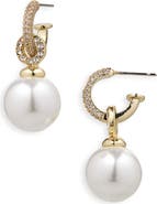 NORDSTROM RACK Faux Pearl Drop Pavé Cubic Zirconia Hoop Earrings