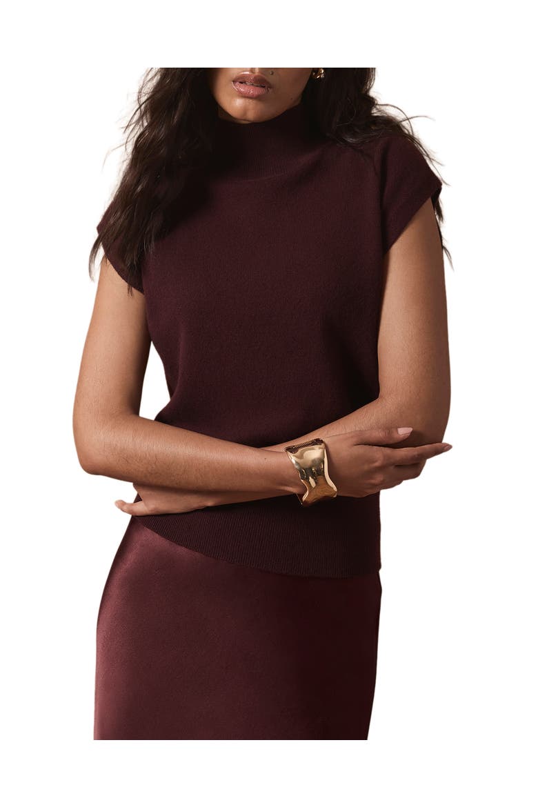 Sleeveless High Neck Knit Top, Main, color, Burgundy