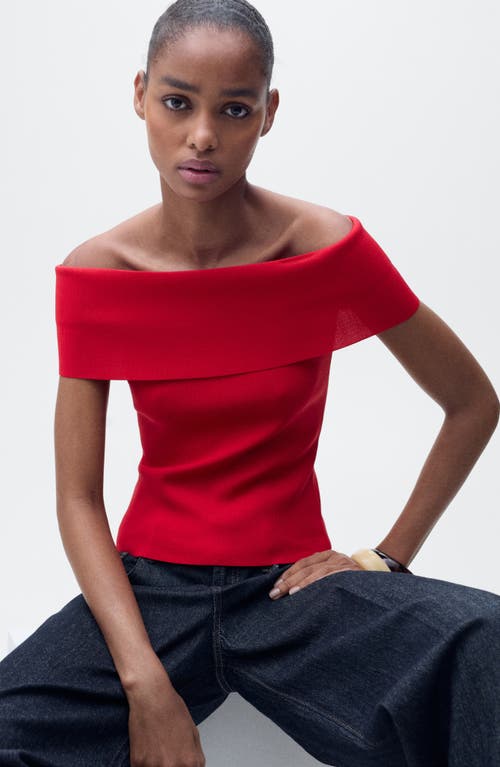Mango Sesete Off The Shoulder Knit Top In Red