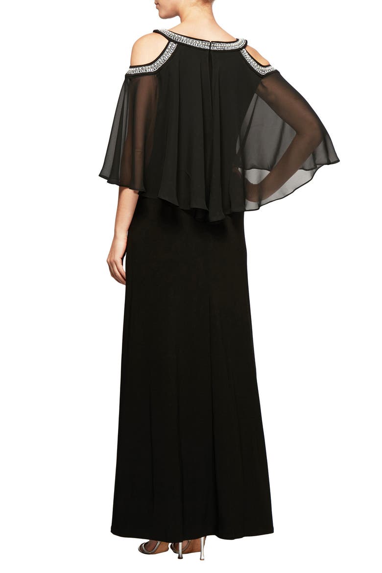 Embellished Cold Shoulder Popover Formal Gown, Alternate, color, BLACK