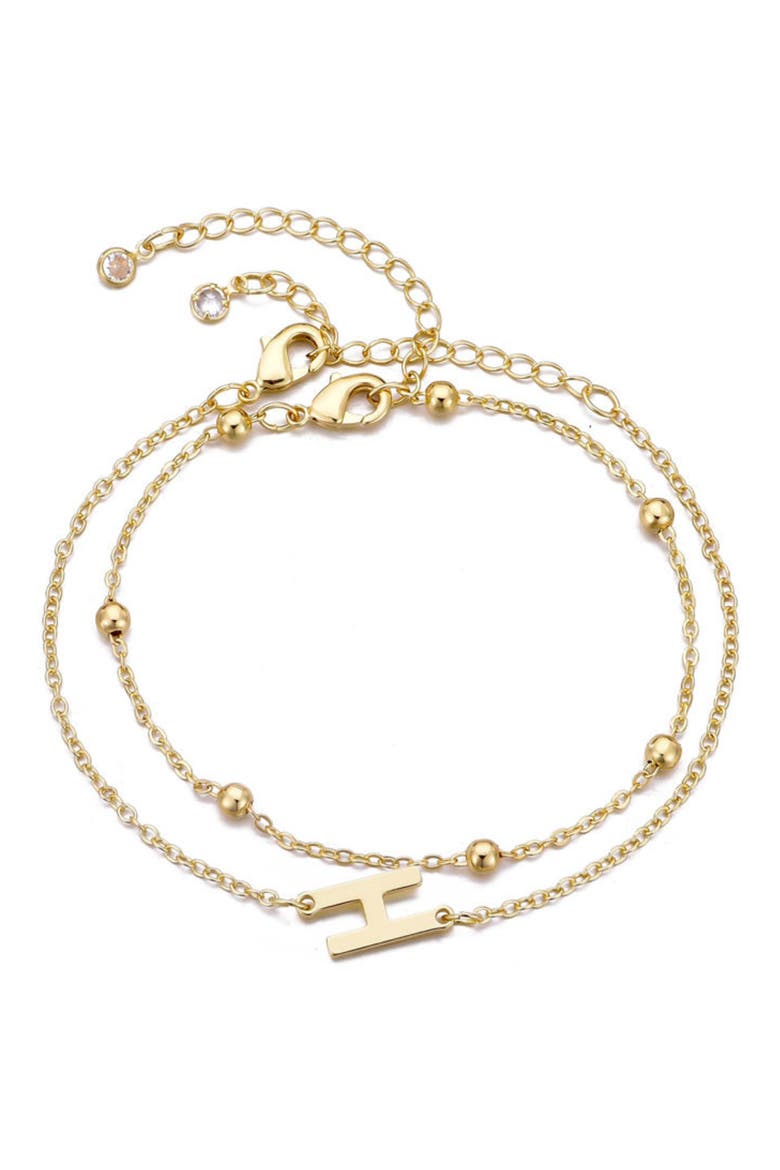 2-Piece Initial Bead Chain Bracelet Set, Main, color, GOLD-H
