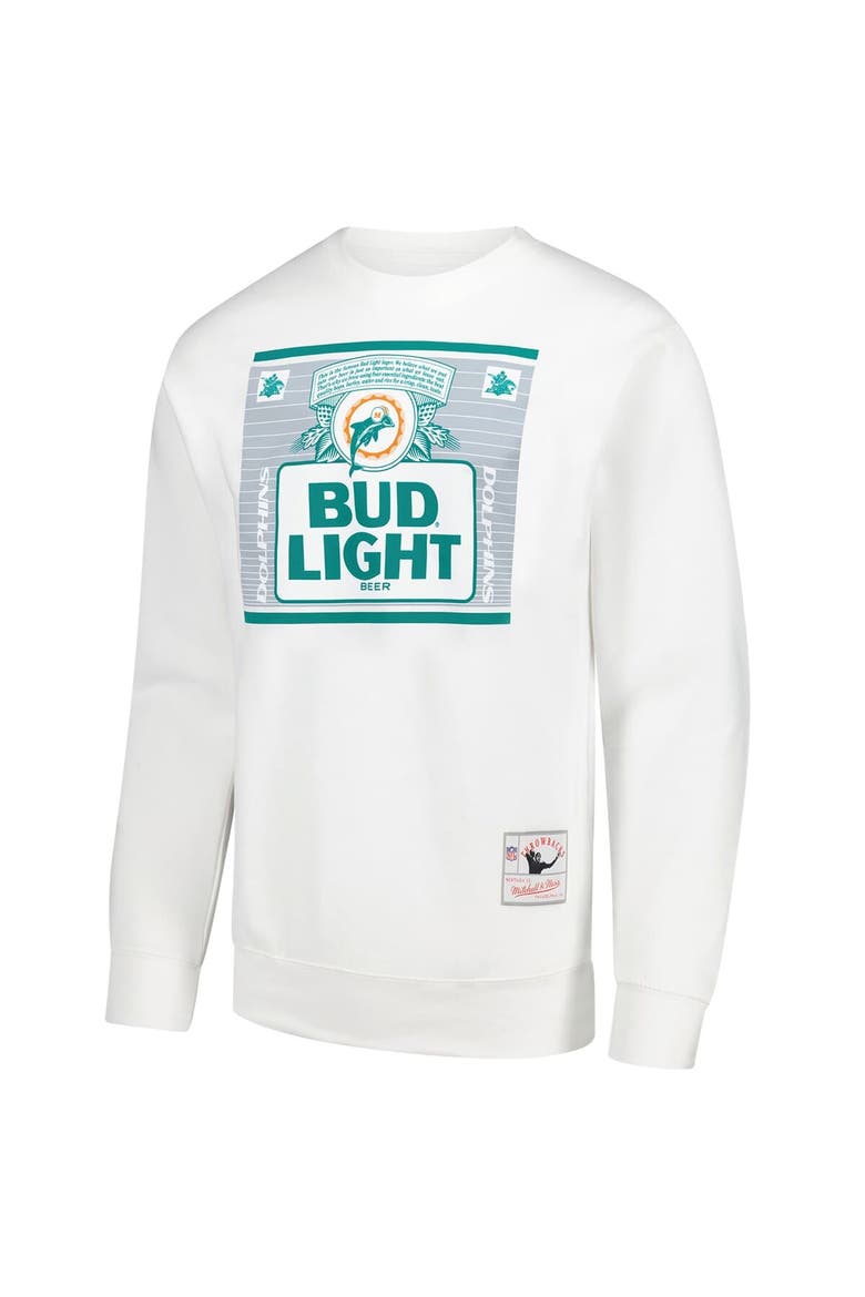 Men's Mitchell & Ness x Bud Light White Miami Dolphins The Crest Pullover Sweatshirt, Alternate, color, White