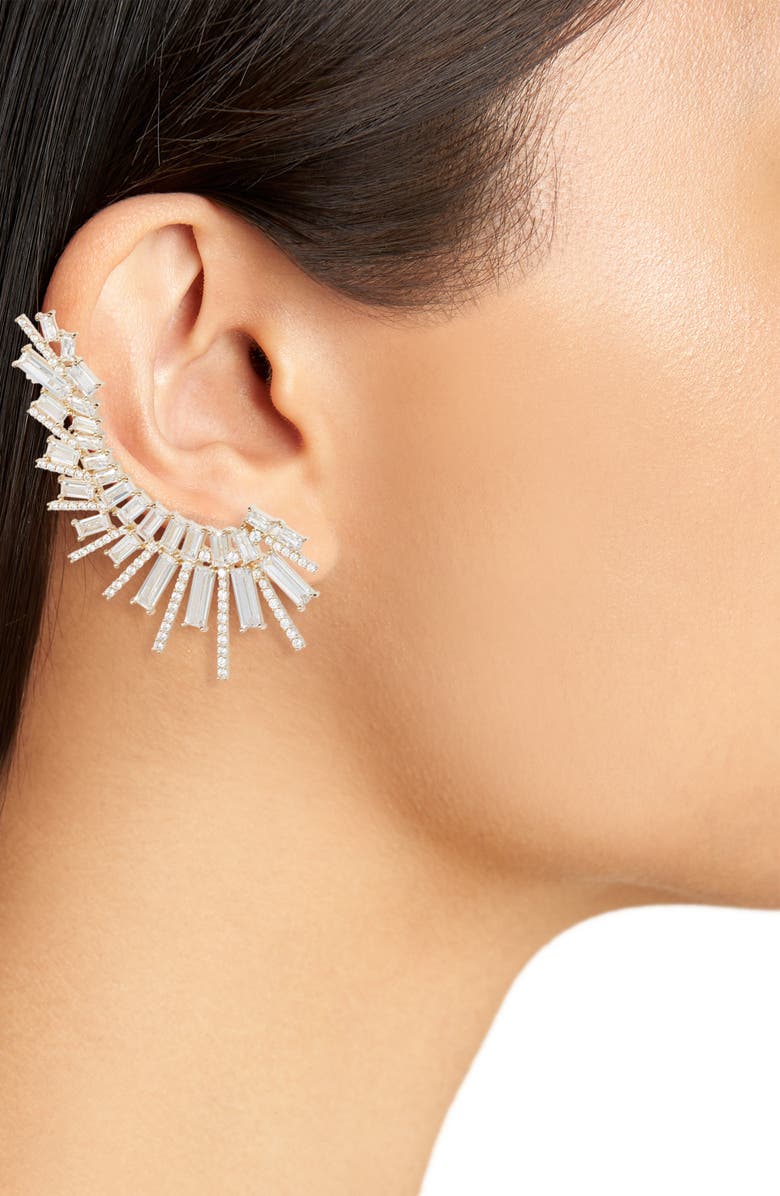 Nordstrom Baguette Cubic Zirconia Mismatched Ear Crawler and Stud Earrings, Alternate, color, 