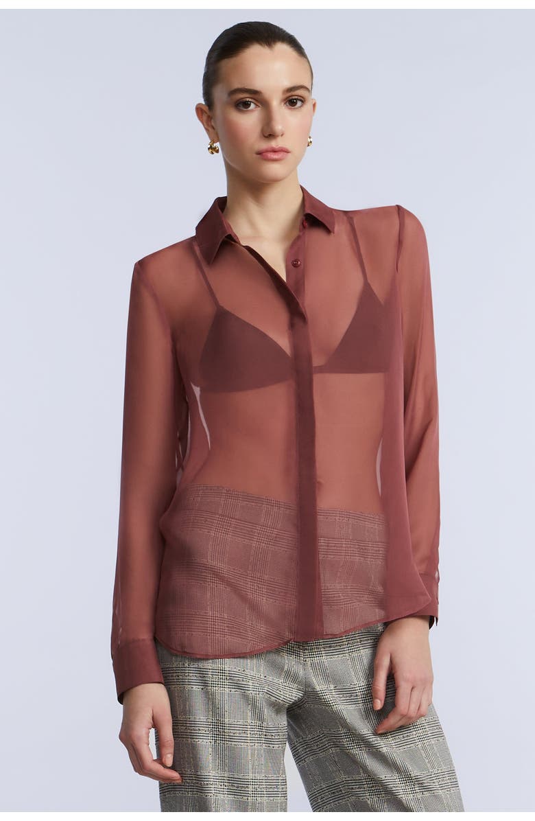 BCBGMAXAZRIA Chiffon Button Down, Alternate, color, Renaissance Rose