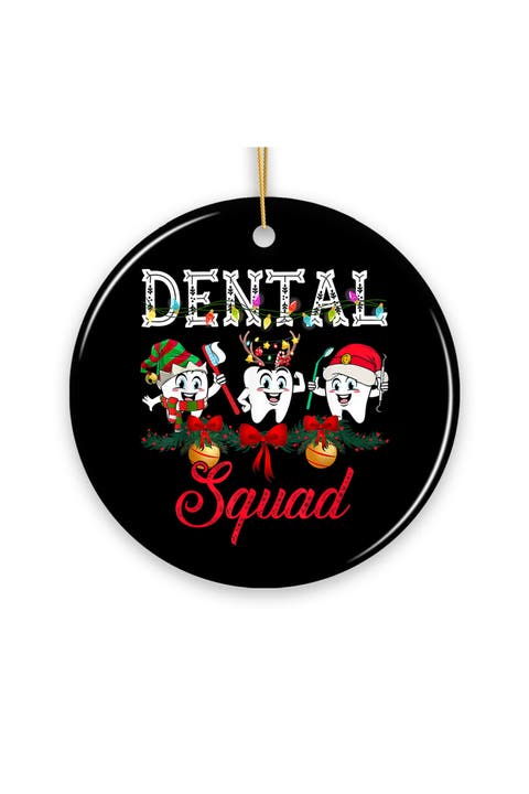 Dental Squad Festive Tooth Characters Ceramic Ornament