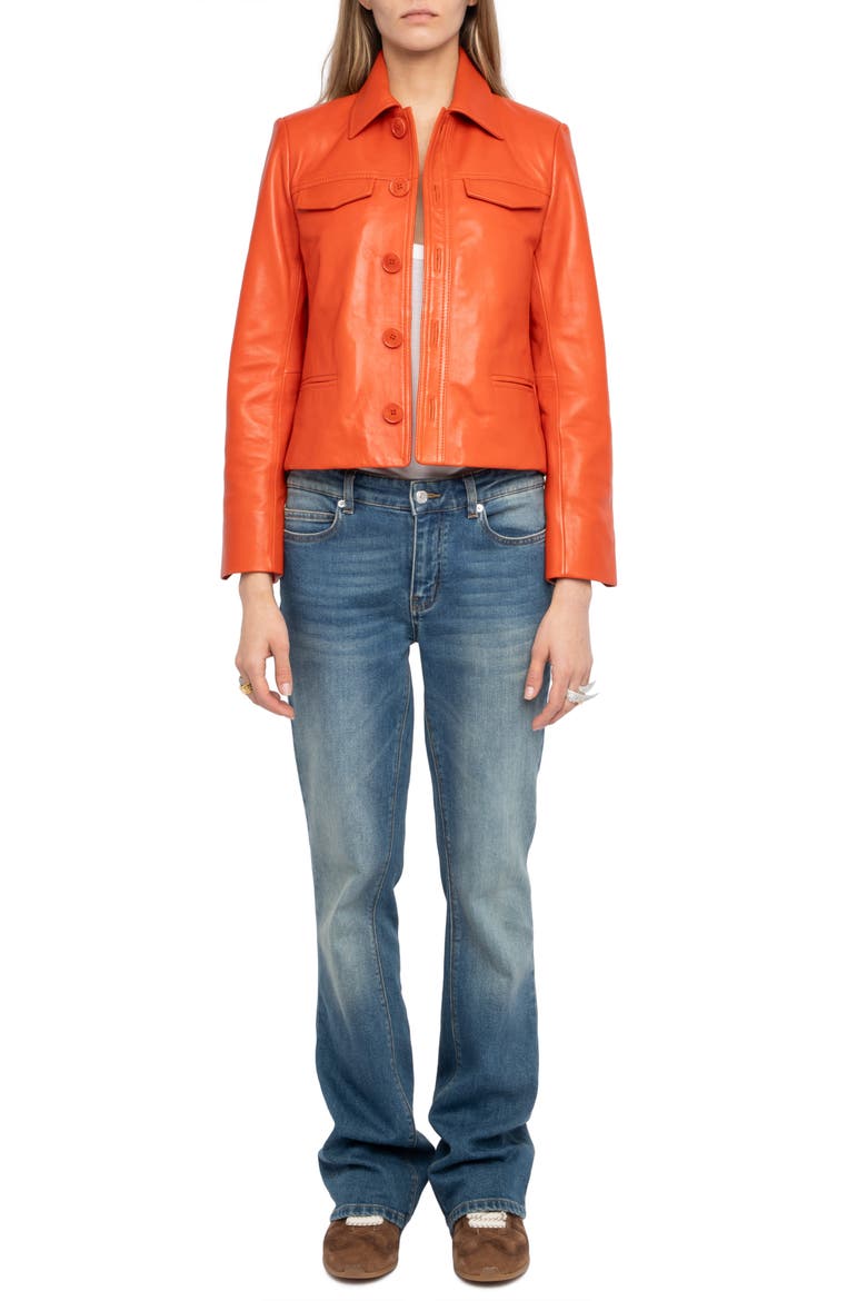 Liam Leather Jacket, Alternate, color, TANGERINE