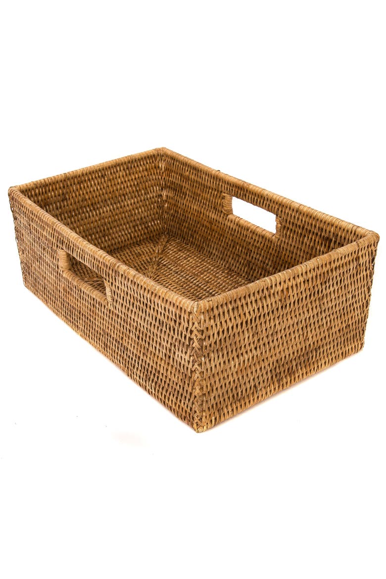Rectangular Rattan Shelf Basket with Side Handles, Main, color, Honey Brown