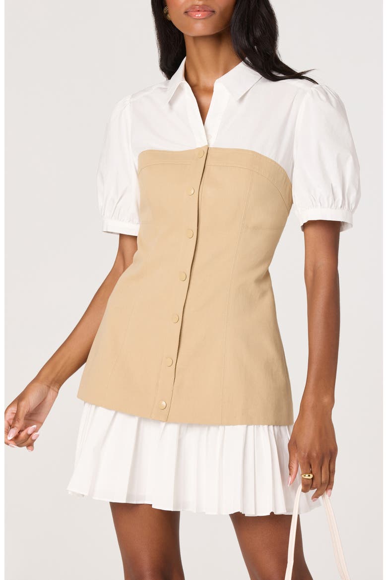 Joseline Colorblock Shirtdress, Alternate, color, WHITE TAN