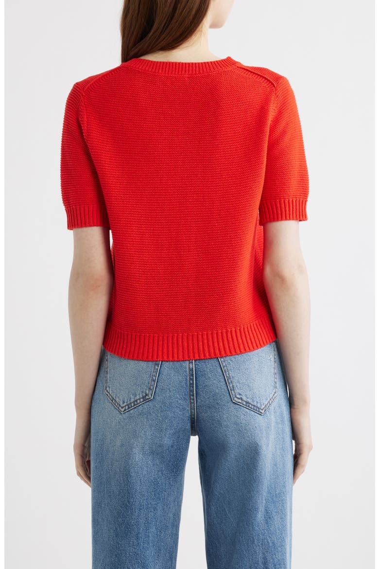 Elle Elbow Sleeve Linen & Cotton Button-Up Sweater, Alternate, color, TOMATO