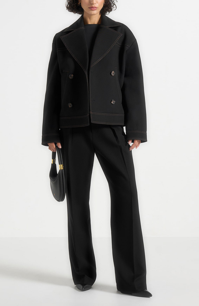 Manière De Voir Mika Unisex Tailored Double Breasted Jacket With Contrast Stitch, Alternate, color, Black