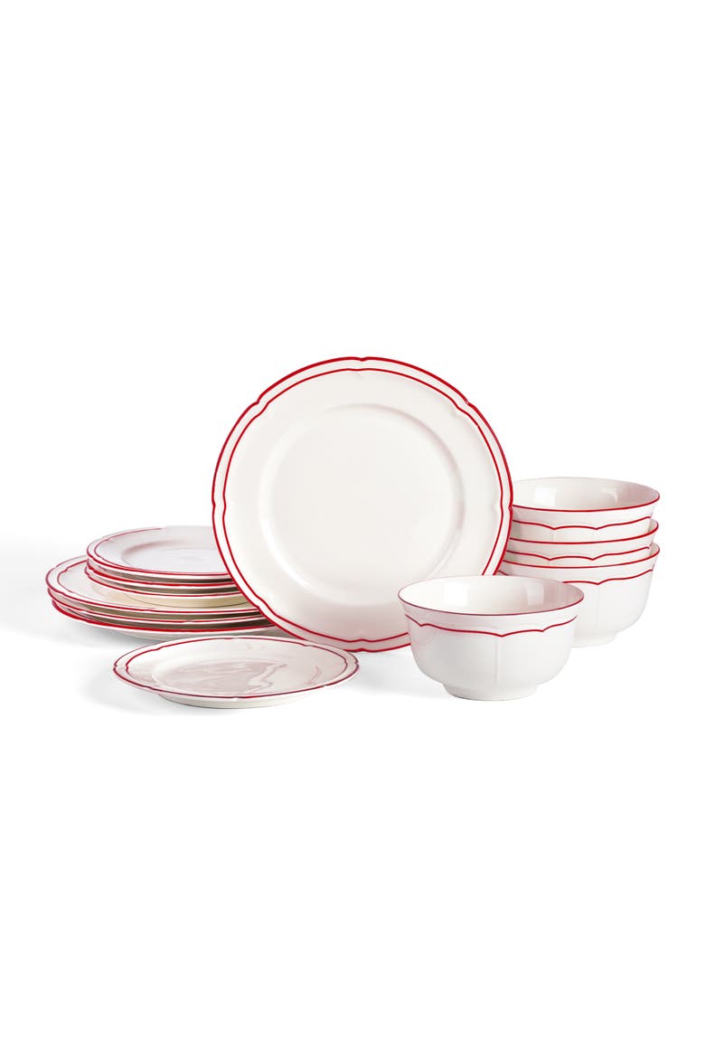 Victory 12-Piece Porcelain Dinnerware Set, Colored Rim, Main, color, Red
