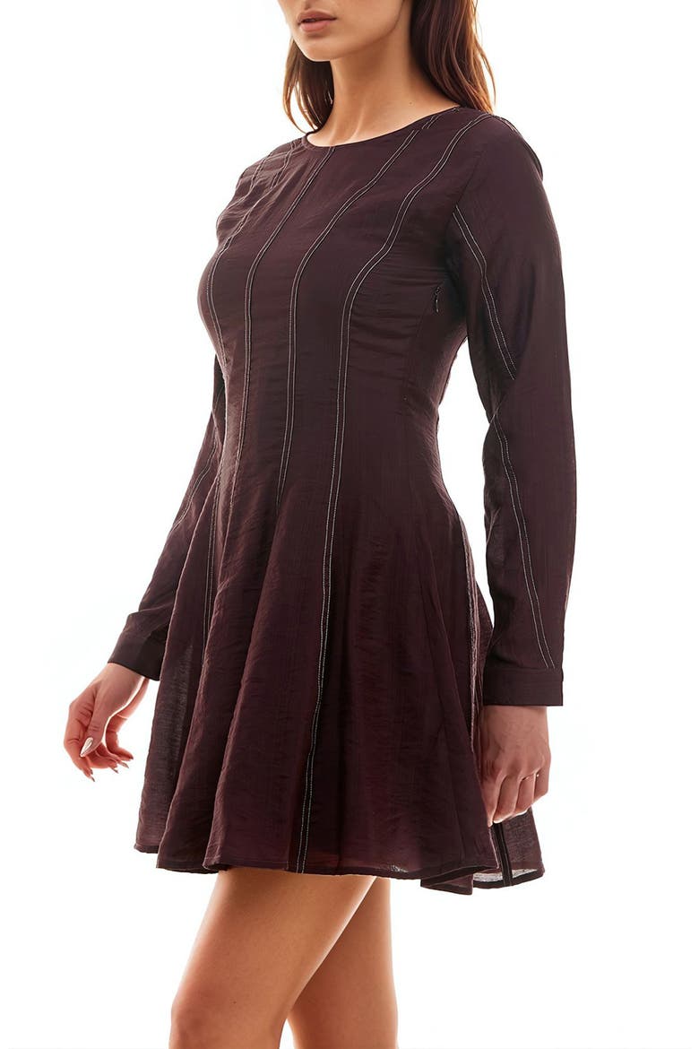 Stripe Long Sleeve Fit & Flare Minidress, Alternate, color, CHOCOLATE PLUM