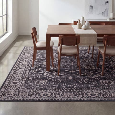 Eleanor Vintage Medallion Border Non-Slip Machine-Washable Cream/Terra 5 ft. x 8 ft. Area Rug