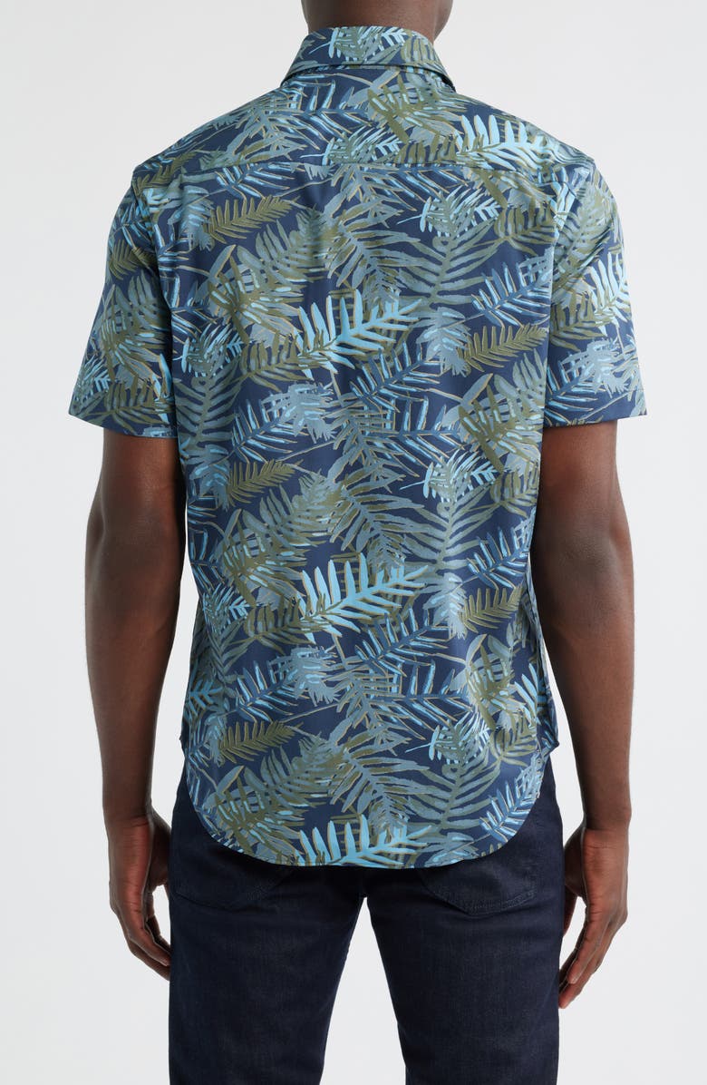 Bugatchi Orson Shaped Fit Leaf Print Camp Shirt, Alternate, color, Navy