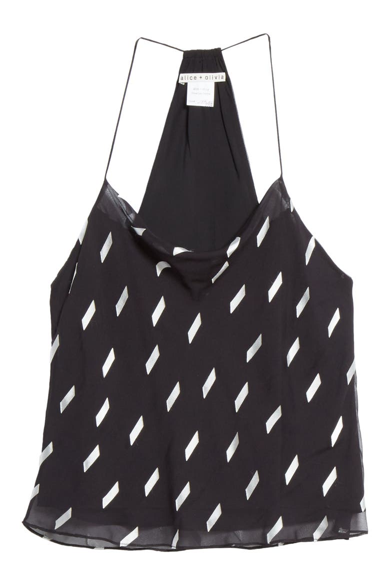 Harmon Racerback Silk Blend Tank Top, Alternate, color, RIBBON TAPE BLACK/ SOFT WHITE
