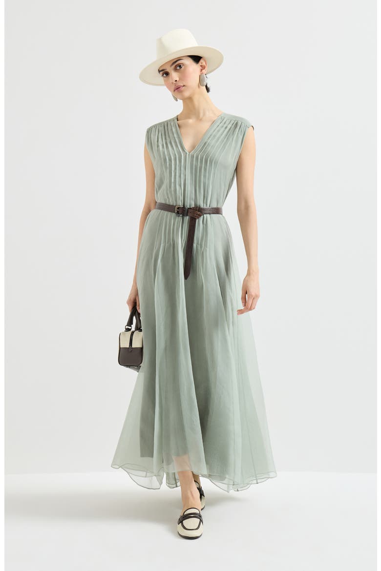 Crispy silk dress with monili, Alternate, color, Light Brown
