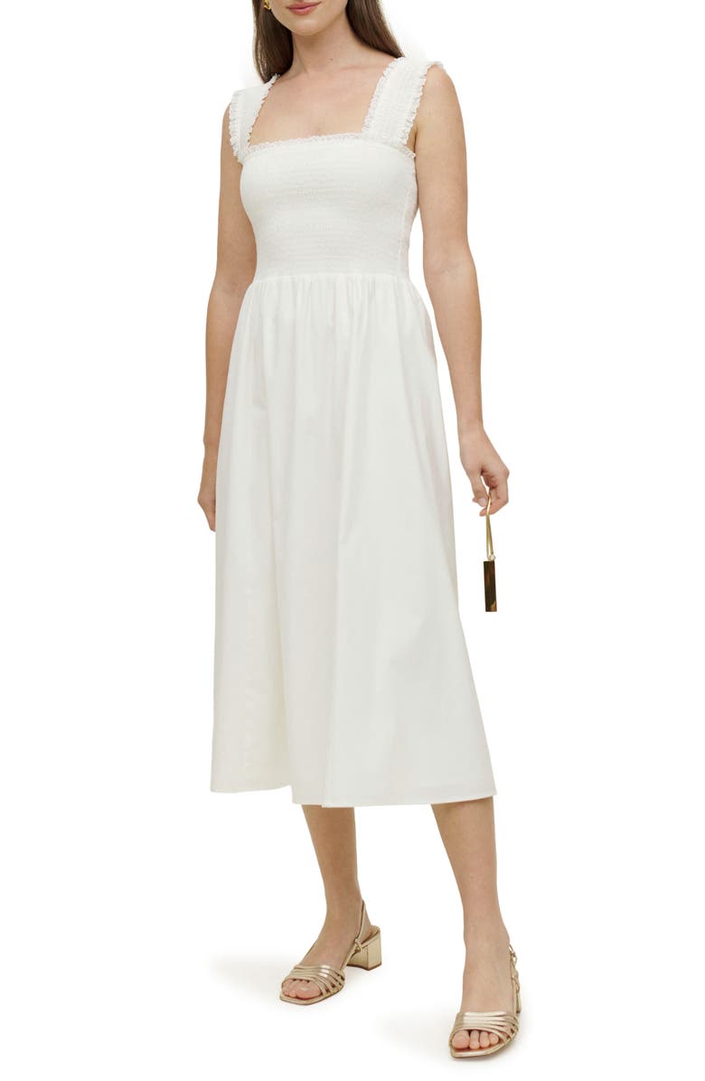 Reformation Villa Smocked Stretch Cotton Sundress, Main, color, 