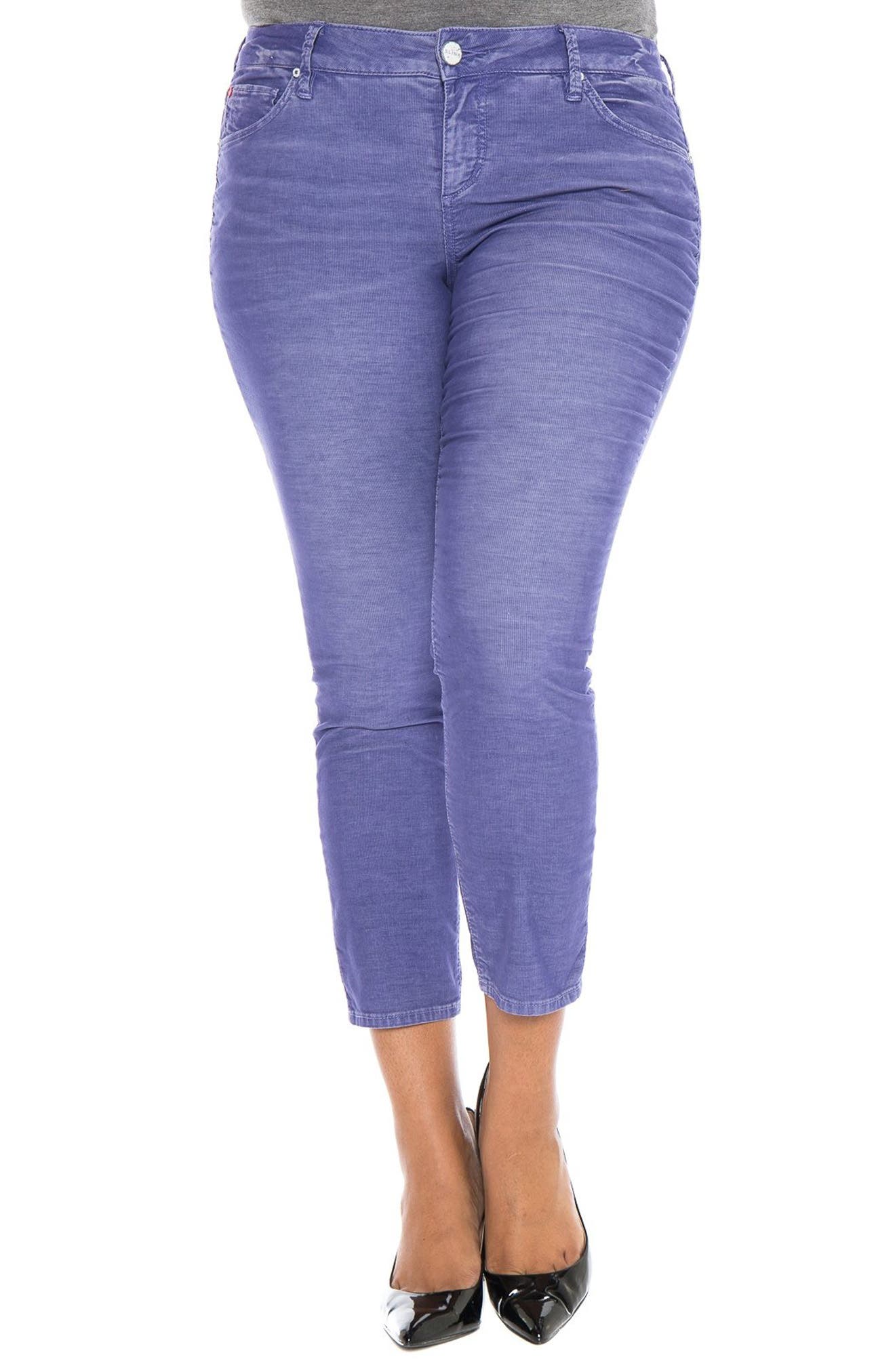 Slink Jeans Stretch Corduroy Cropped Skinny Pants In Jewel Purple