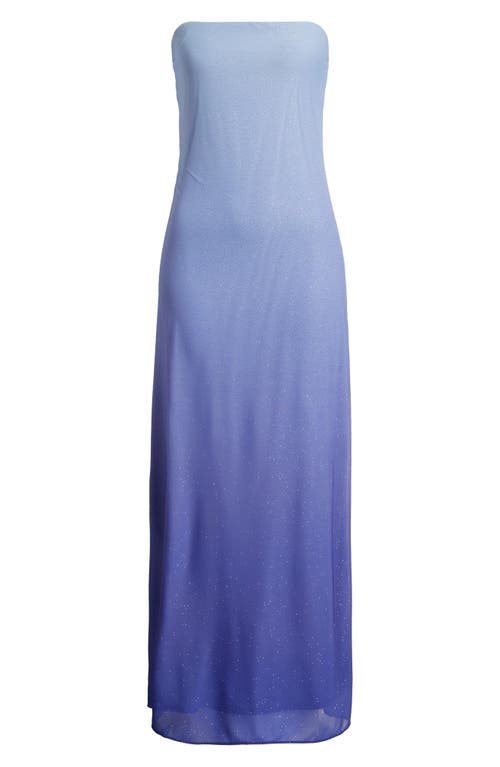 Jump Apparel Metallic Ombré Strapless Gown In Blue