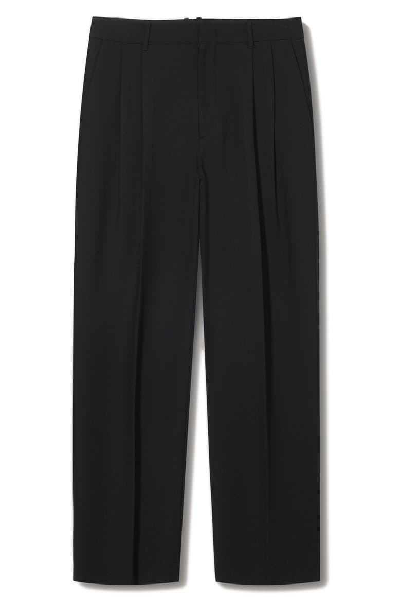 Double Pleated Wide Leg Slacks, Main, color, BLACK