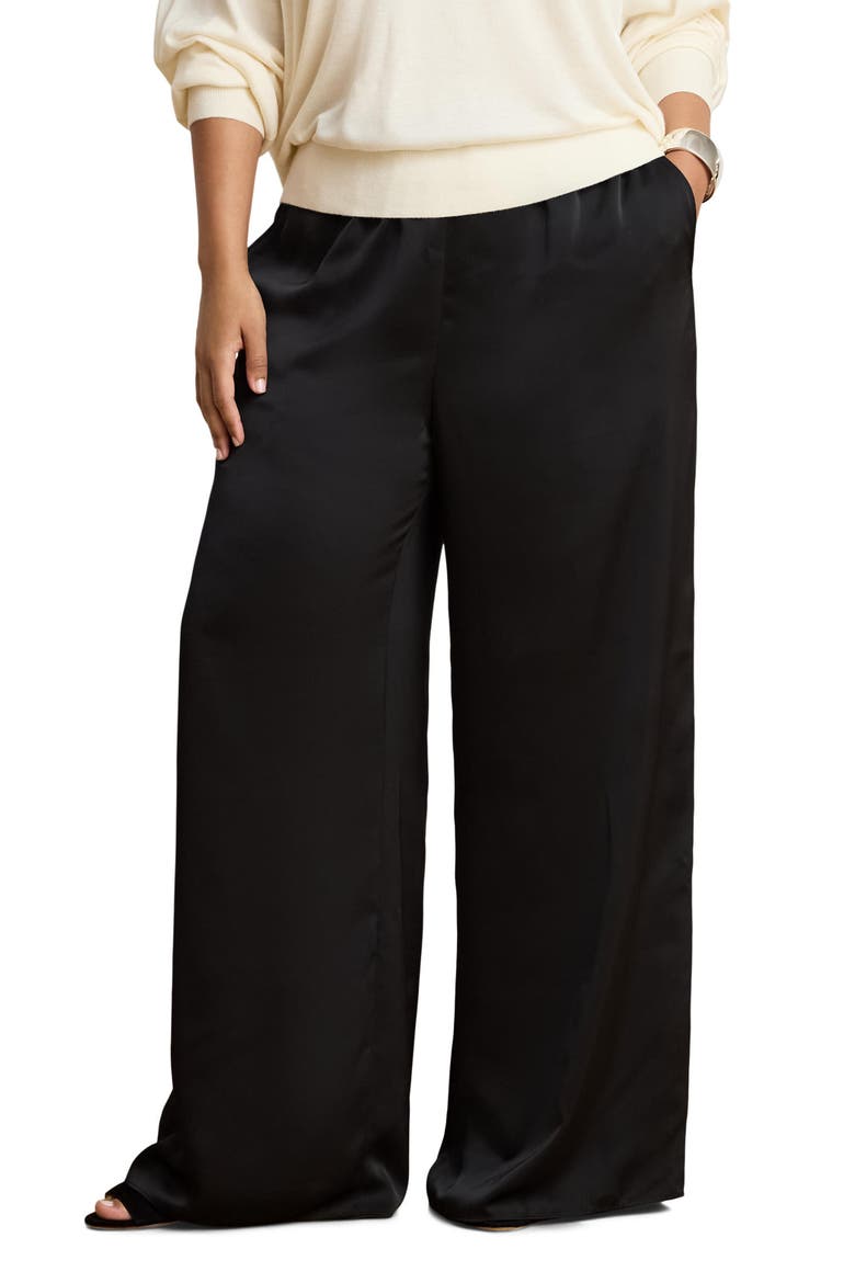 Satin Charmeuse Wide Leg Pants, Main, color, BLACK
