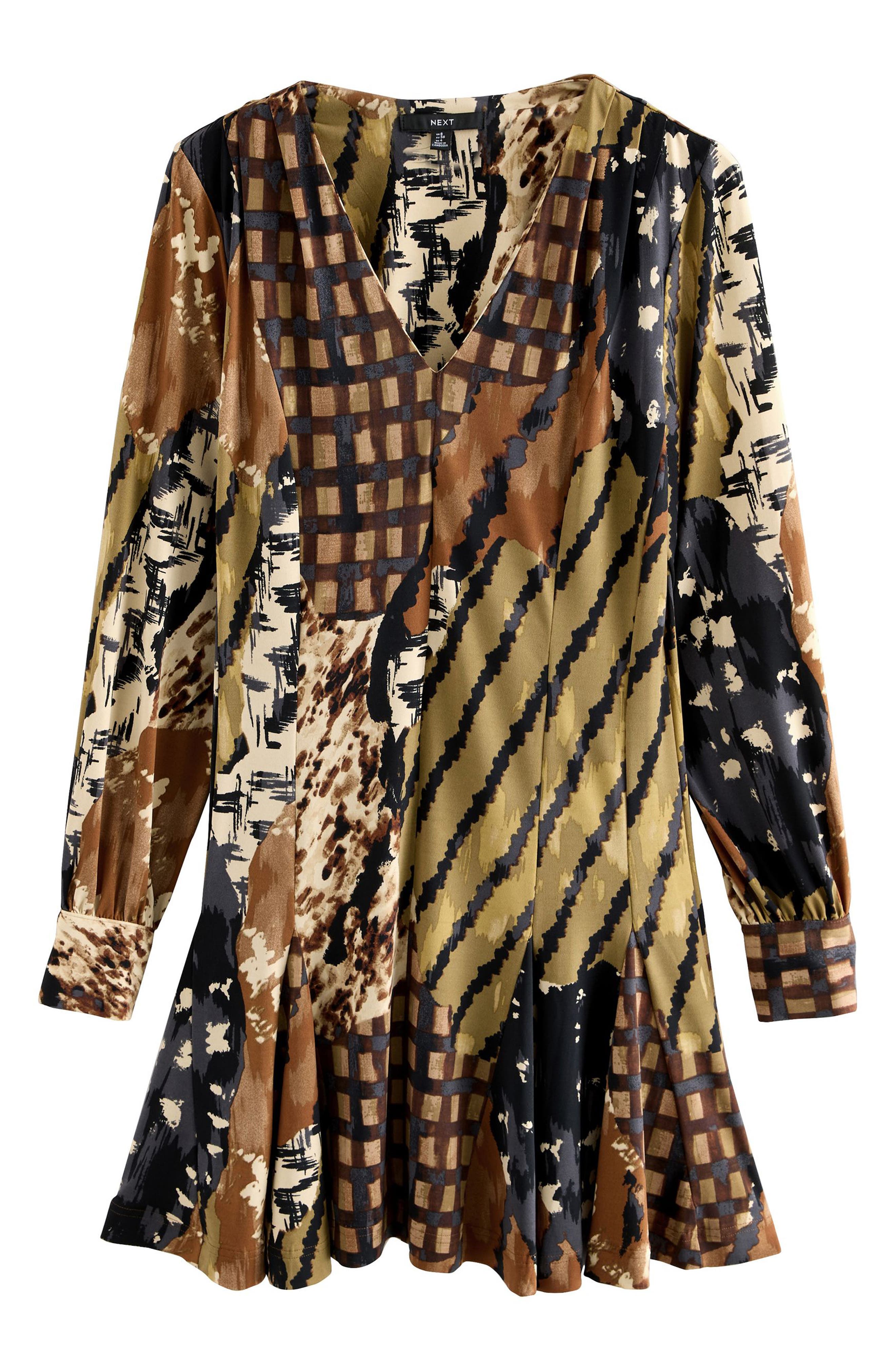 Mix Print Long Sleeve Minidress - image 2