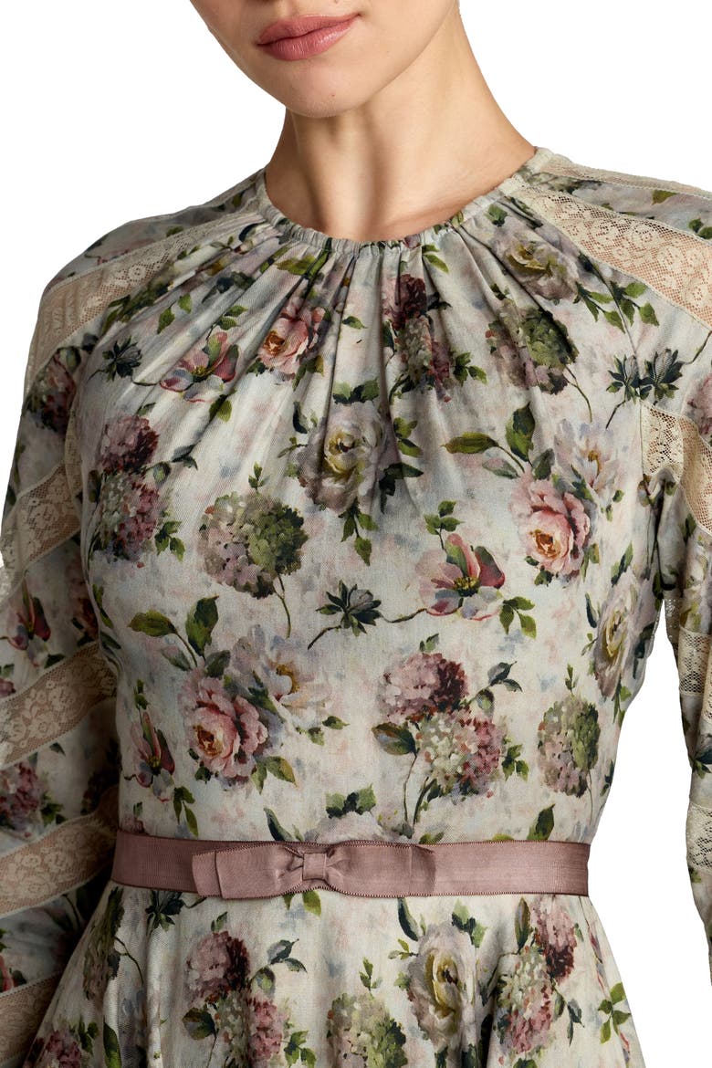 Floral Long Sleeve Cotton Mini Dress, Alternate, color, Taupe Multi